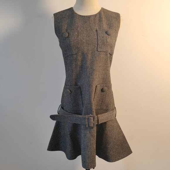 Self-portrait Grey Checkered Wave Belted Short Dress - Picture 2 of 11